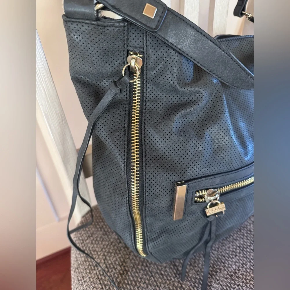 Nicole Miller New York Classic Black Hobo Bag with Gold Accents